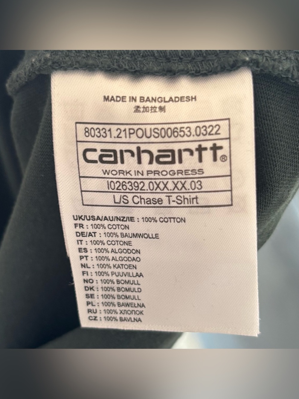 Carhartt WIP Chase LS Tee Mens Medium Green Moss Logo Long Sleeve Shirt - Picture 8 of 8